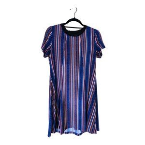 Striped Short Sleeve Dress With Keyhole Back womens size M